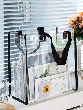Clear Tote with Black Trim Handles Stadium Concert Festival Vinyl Bag